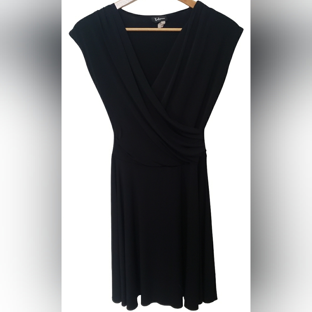 Y2K VTG TABOO Black Wrap Dress V-Neck Whimsygoth Little Black Dress Med Witchy